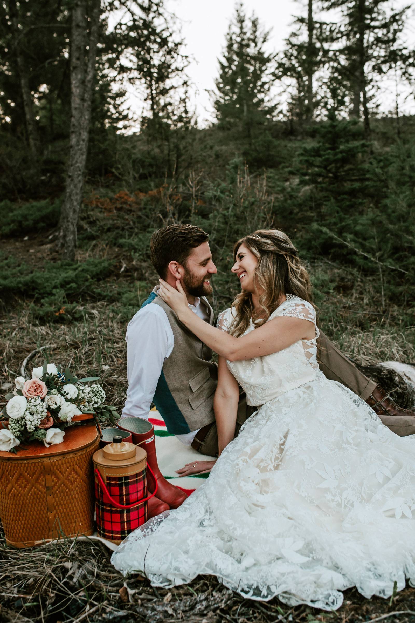 vintage wedding inspiration at Creekside Villa in Canmore | bride and groom