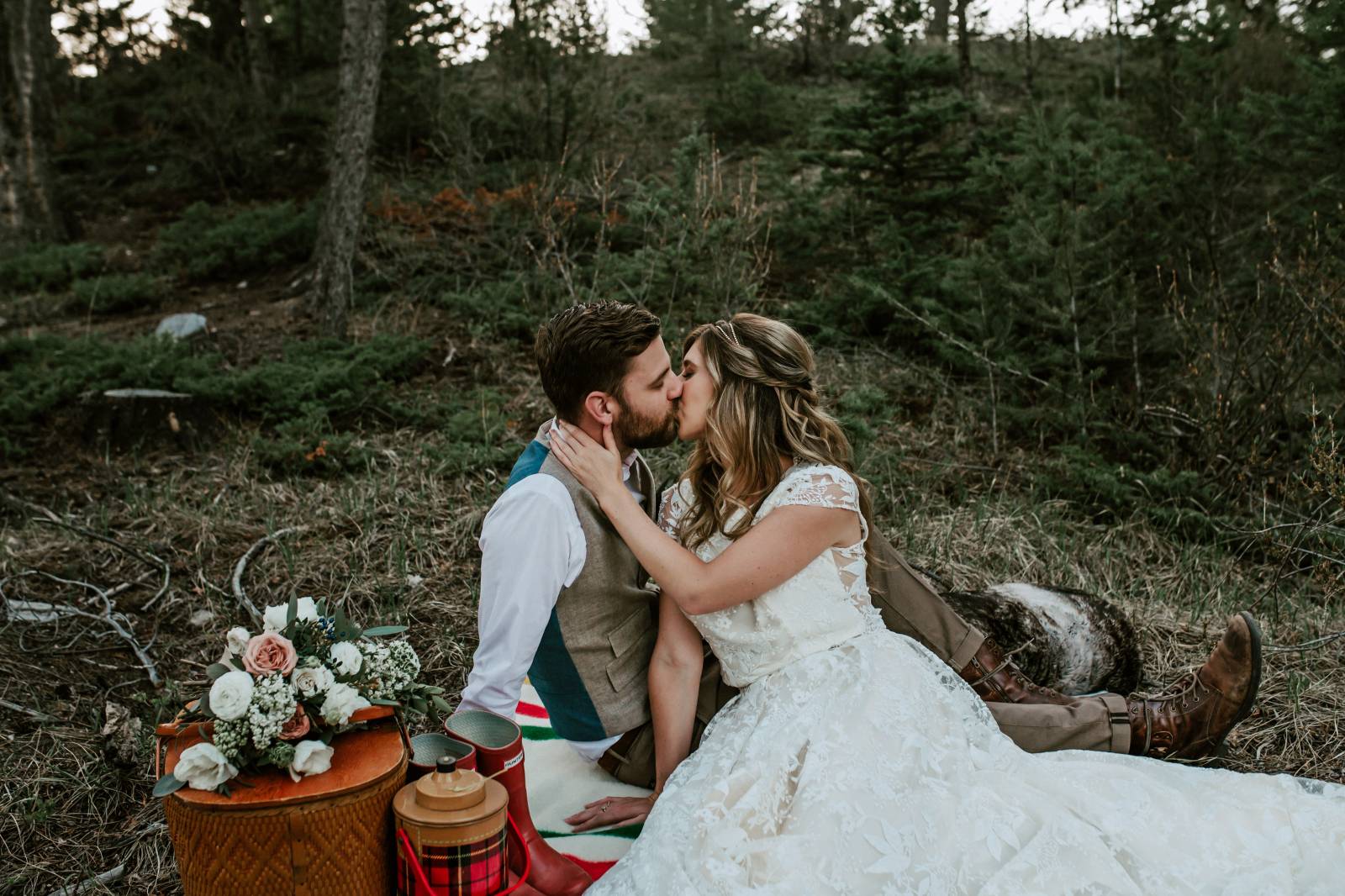 vintage wedding inspiration at Creekside Villa in Canmore | bride and groom