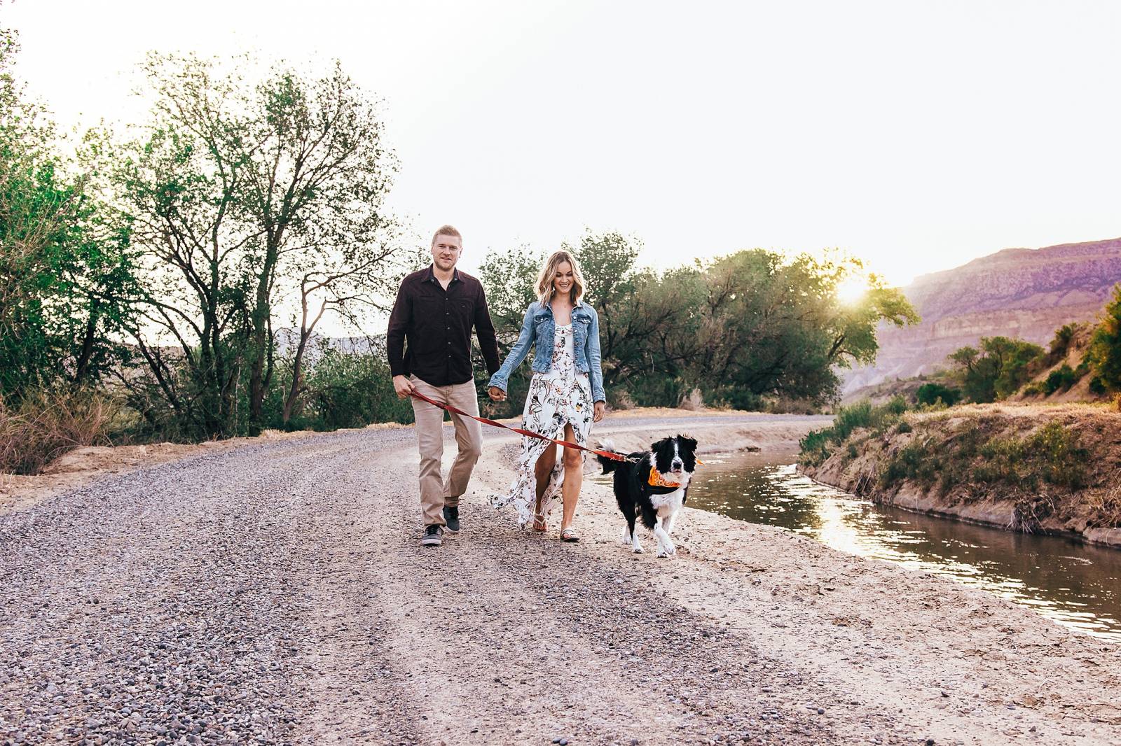 engagement photo session with dog captured by Grand Junction Wedding Photographer, Carved Tree Photo