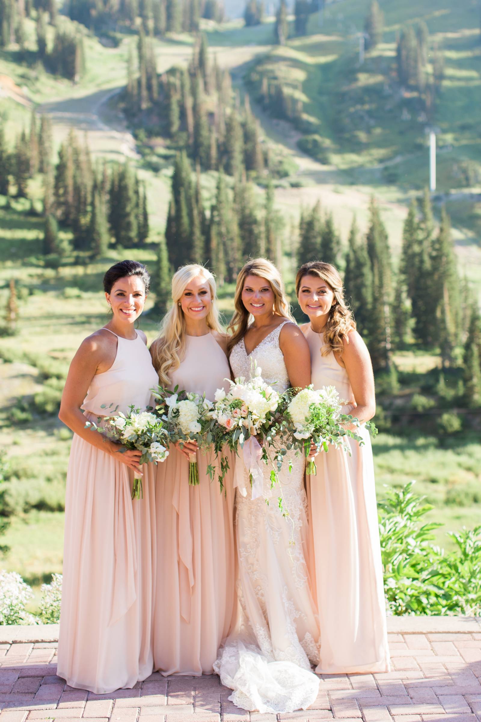Alta Lodge | Utah Destination Wedding | bride and bridesmaids in pink