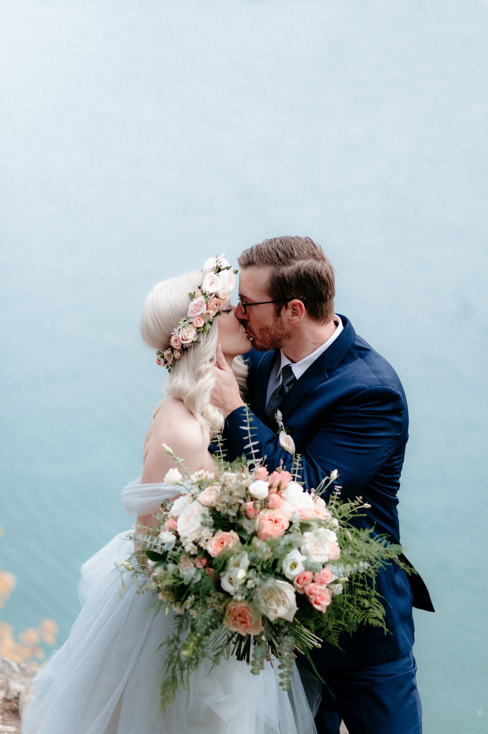 bride and groom | a foggy Banff elopement captured by Canadian wedding photographer Hennygraphy