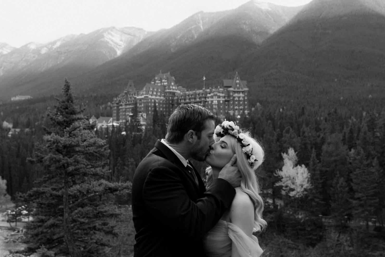 bride and groom | a foggy Banff elopement captured by Canadian wedding photographer Hennygraphy