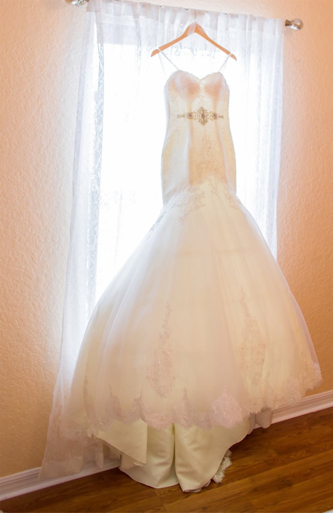hanging trumpet wedding gown