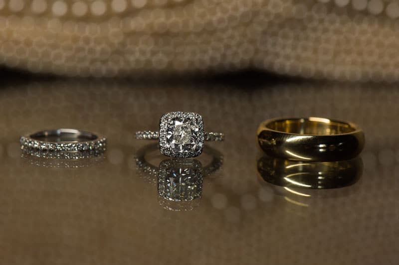 engagement ring and wedding bands