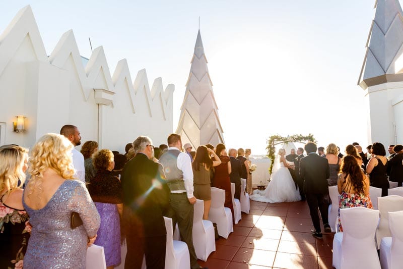 wedding ceremony on roof top of the Castle Hotel