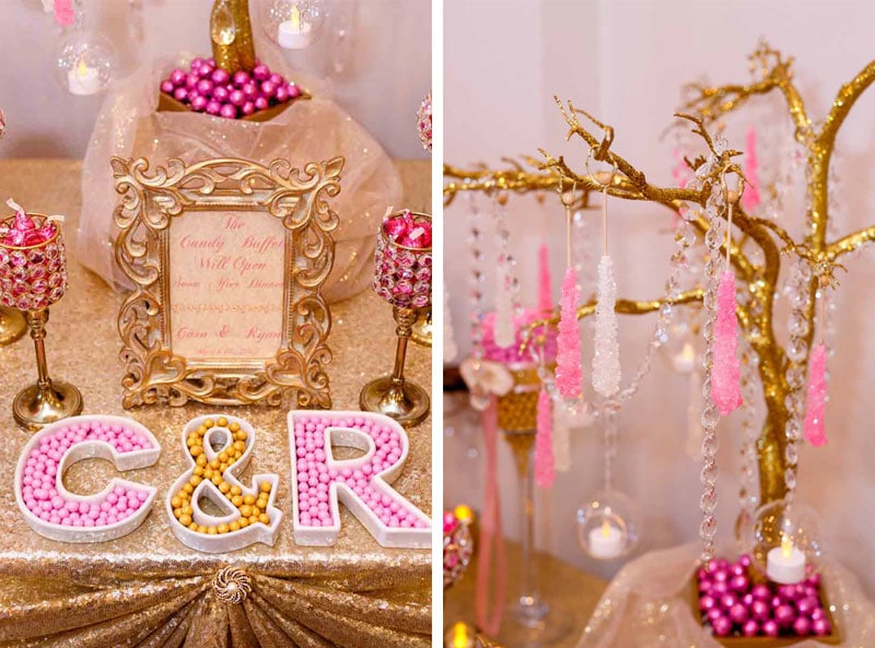 rock candy hanging from gold tree