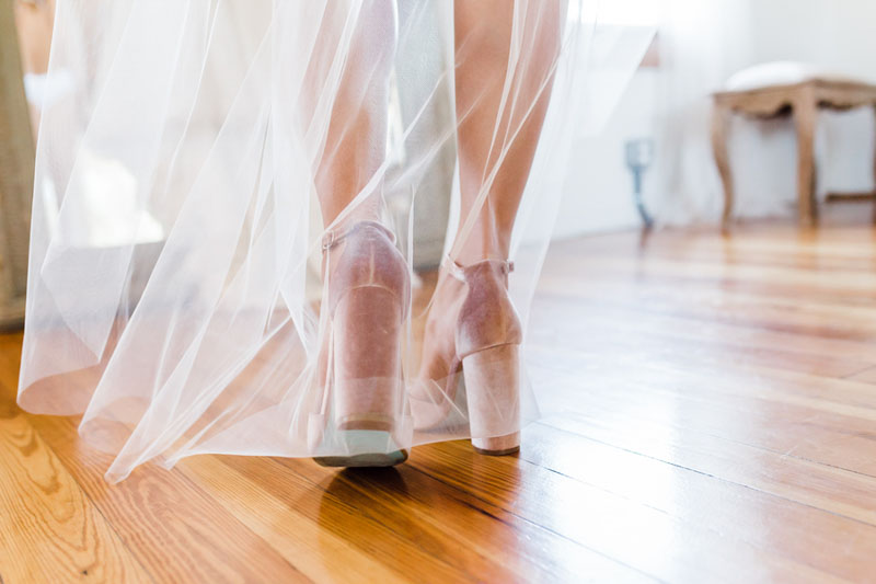 bride walking in chucky heel bridal shoes