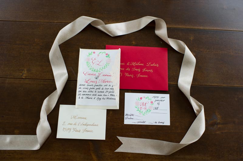wedding invitation with champagne ribbon