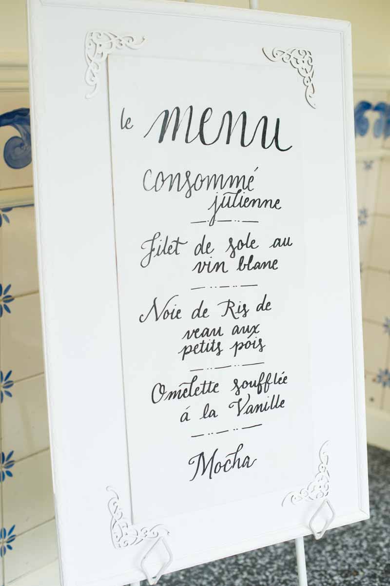 french inspired wedding menu sign
