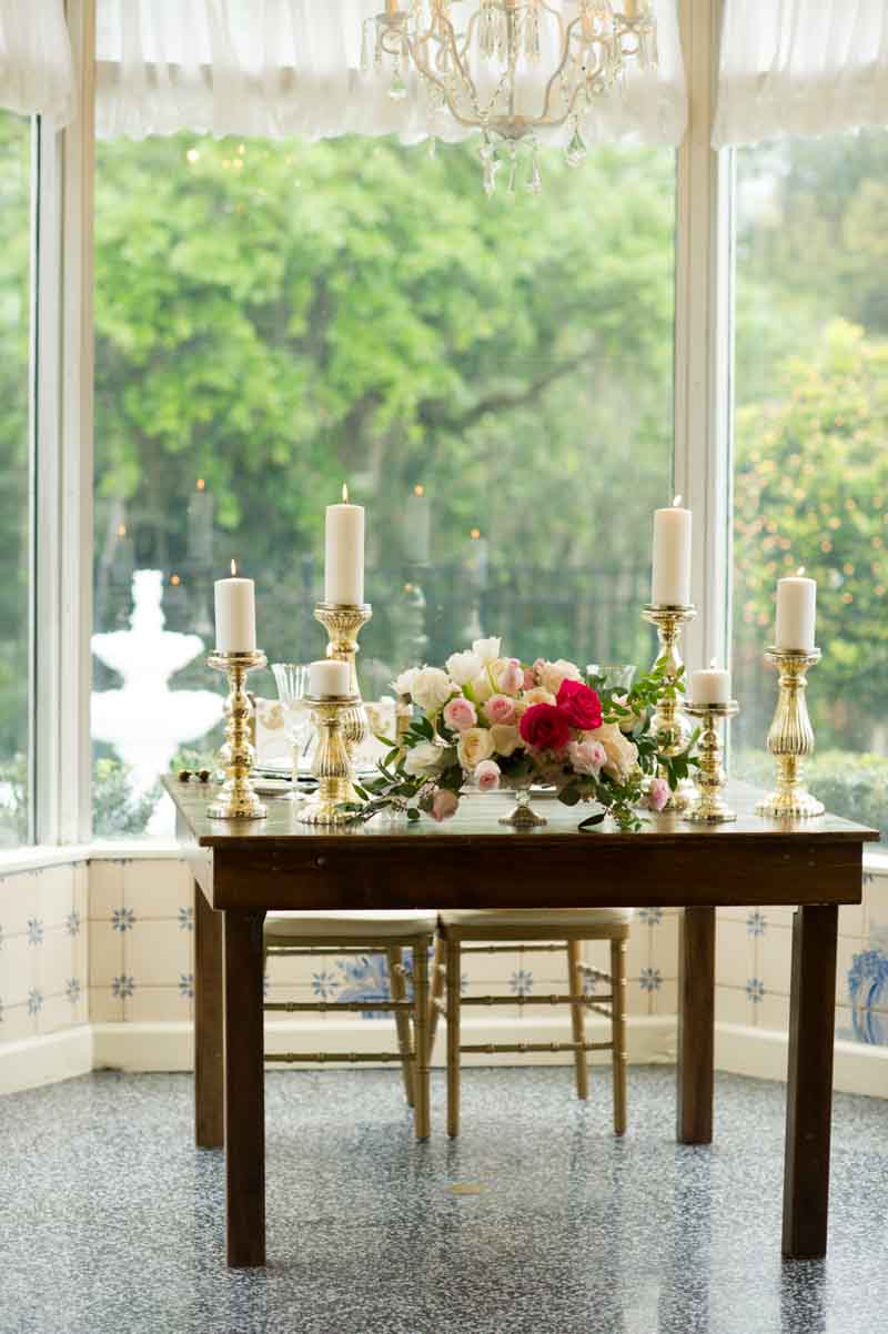 farm sweetheart table with gold candlesticks