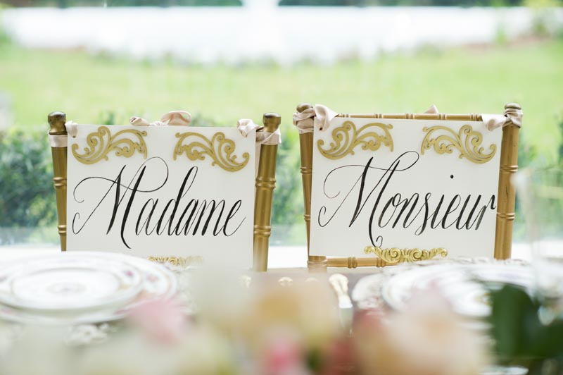 madame and monsieur sweetheart table chair signs