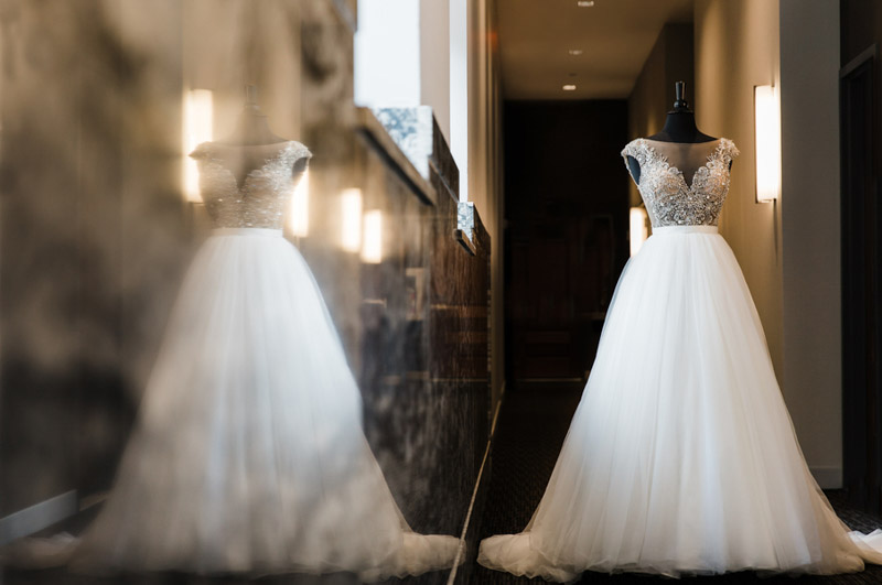 ballgown wedding dress on mannequin