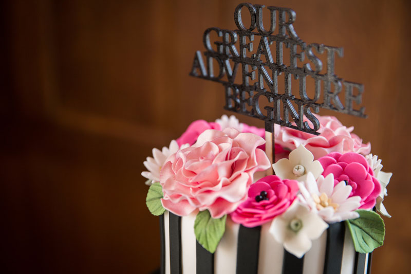 our greatest adventure begins black cake topper
