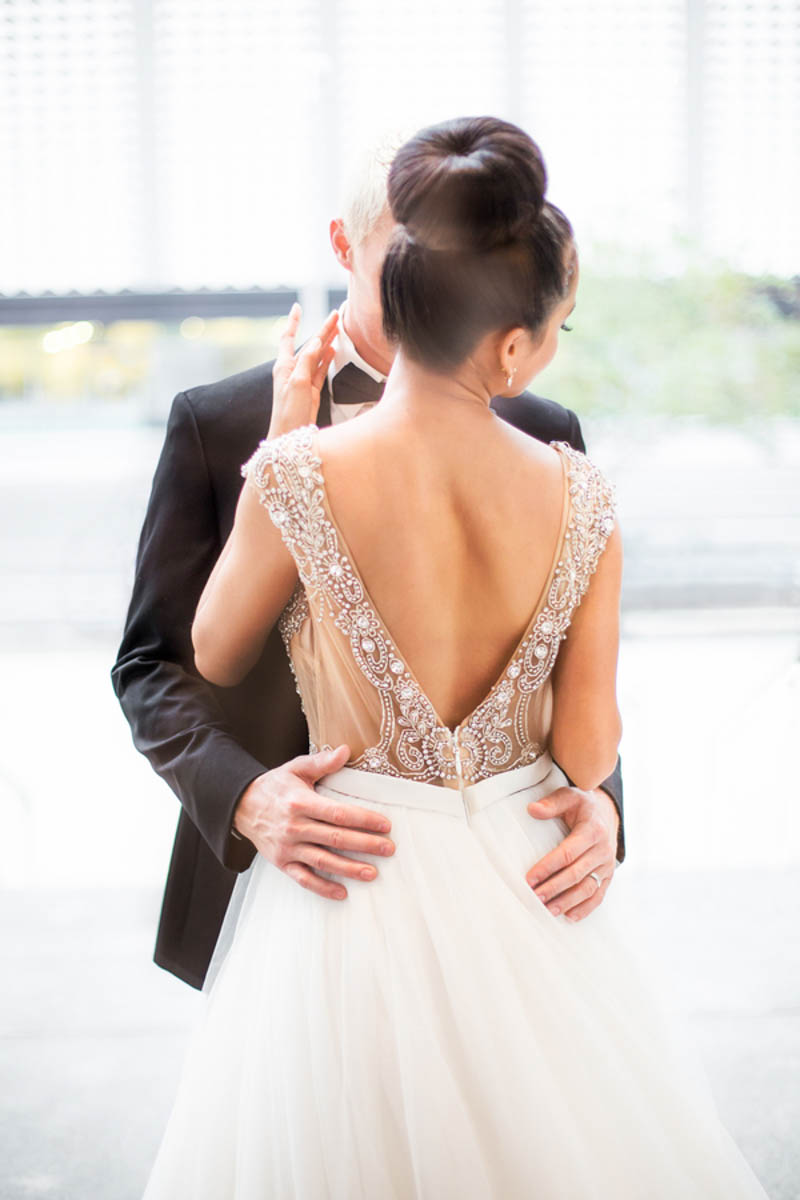 beaded detail on the back of a ballgown