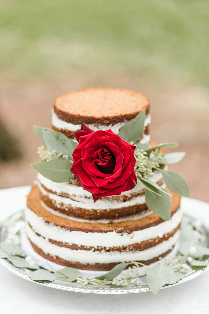 naked cake with red rose