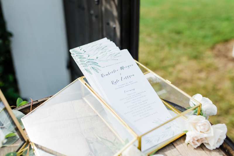 watercolor wedding ceremony programs in gold trimmed box