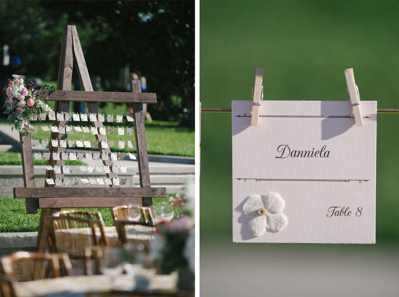rustic wood escort card display on easle