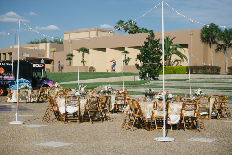 outdoor reception space for Loggia at Lake Mirror wedding