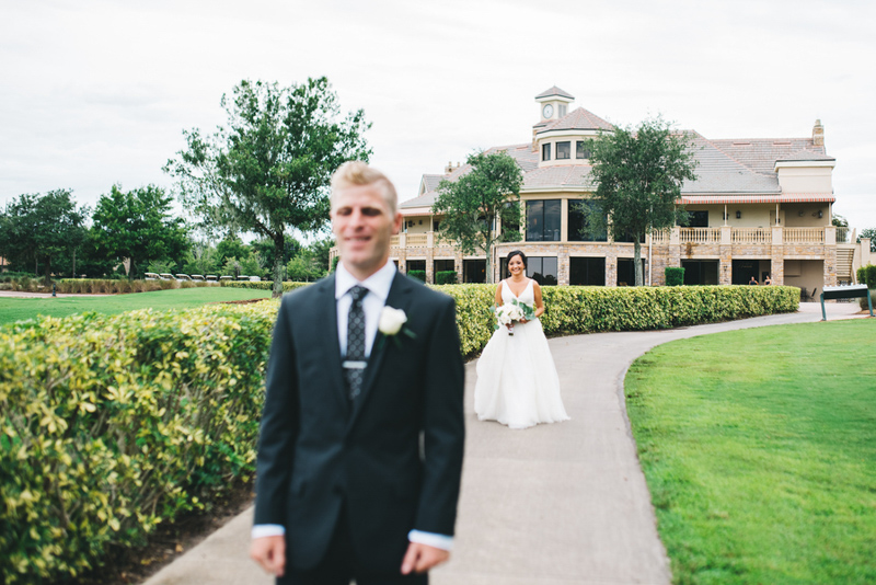 bride walking up to groom for first look