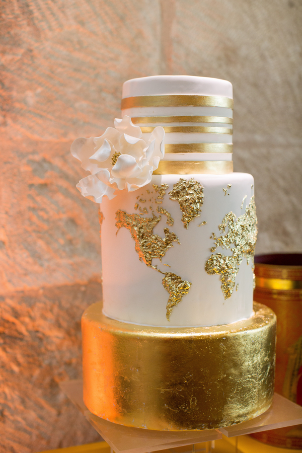 White and gold foil wedding cake