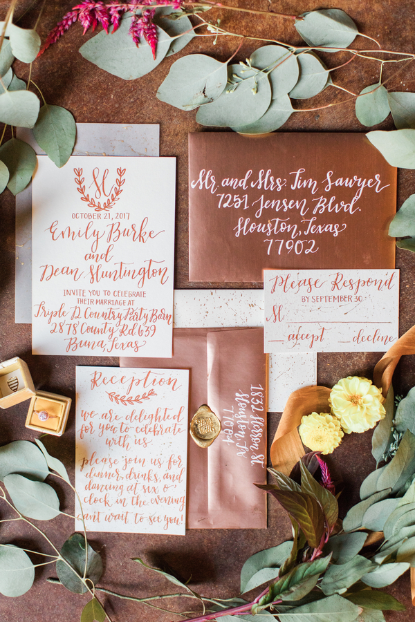 Copper wedding invitation suite