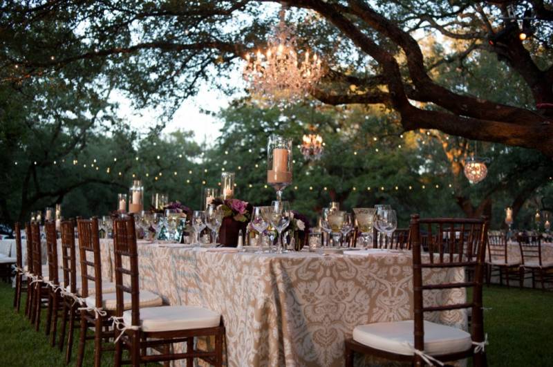 wedding reception under trees