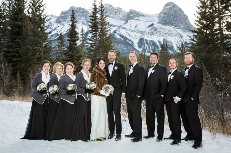 Bridal party, winter wedding, canmore wedding, Canmore wedding photographer, mountain wedding, winte