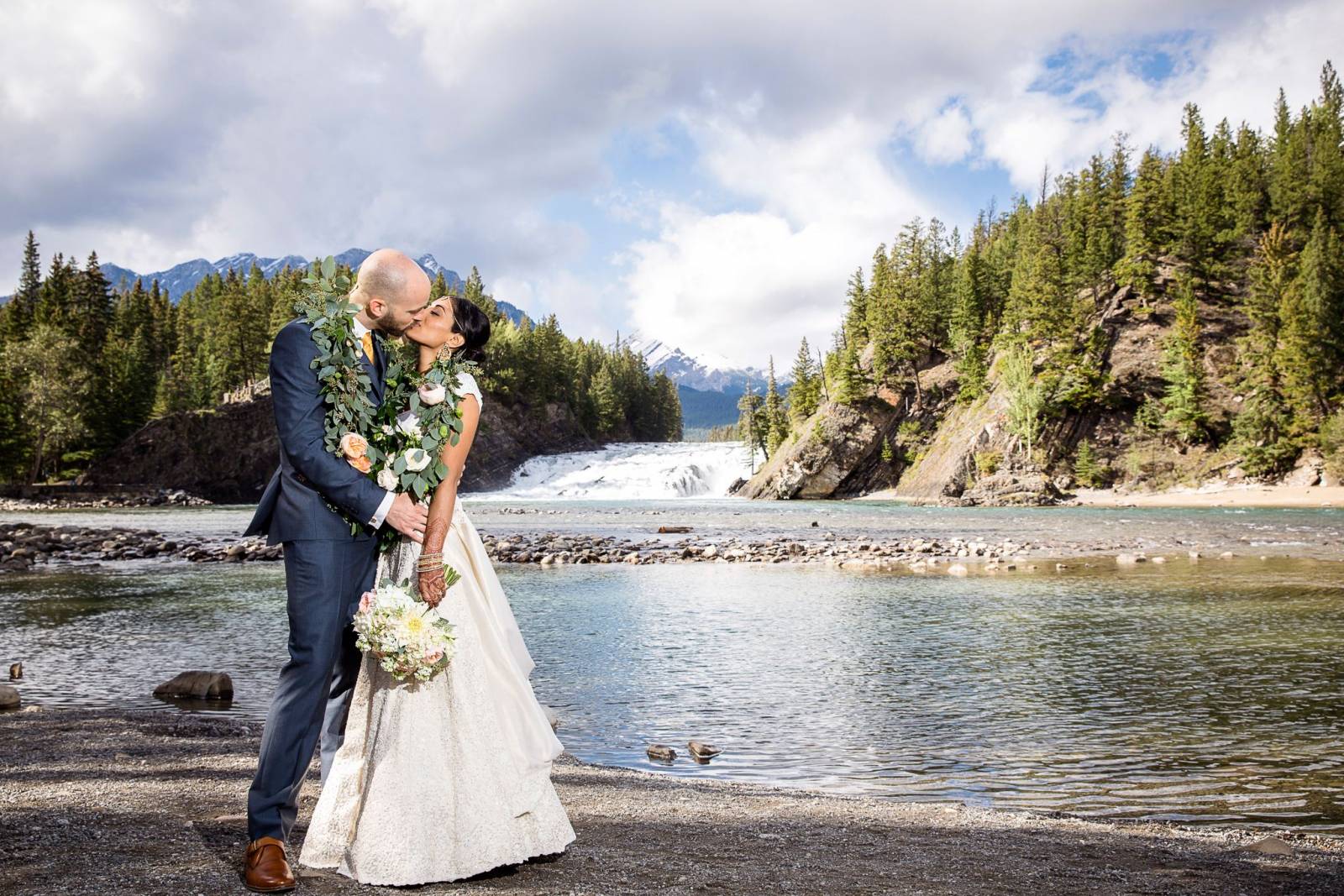 Banff Wedding Photographer, Bow Falls wedding portraits