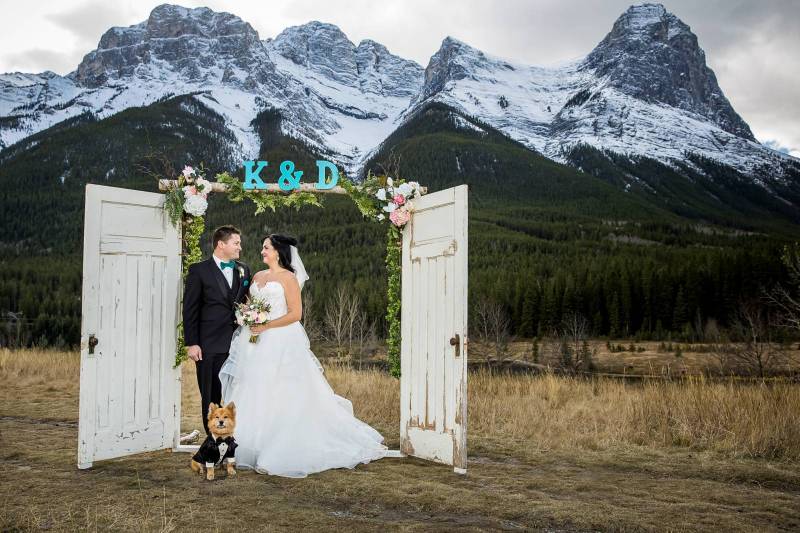 Bride and groom outdoor photos, mountain wedding, Canmore wedding