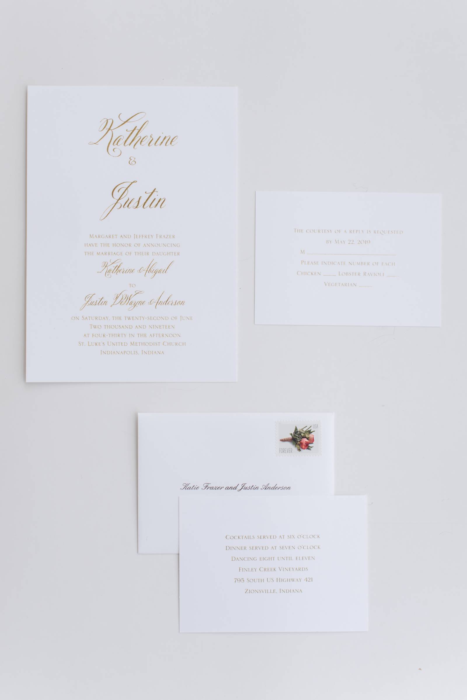 Gold lettering wedding invites