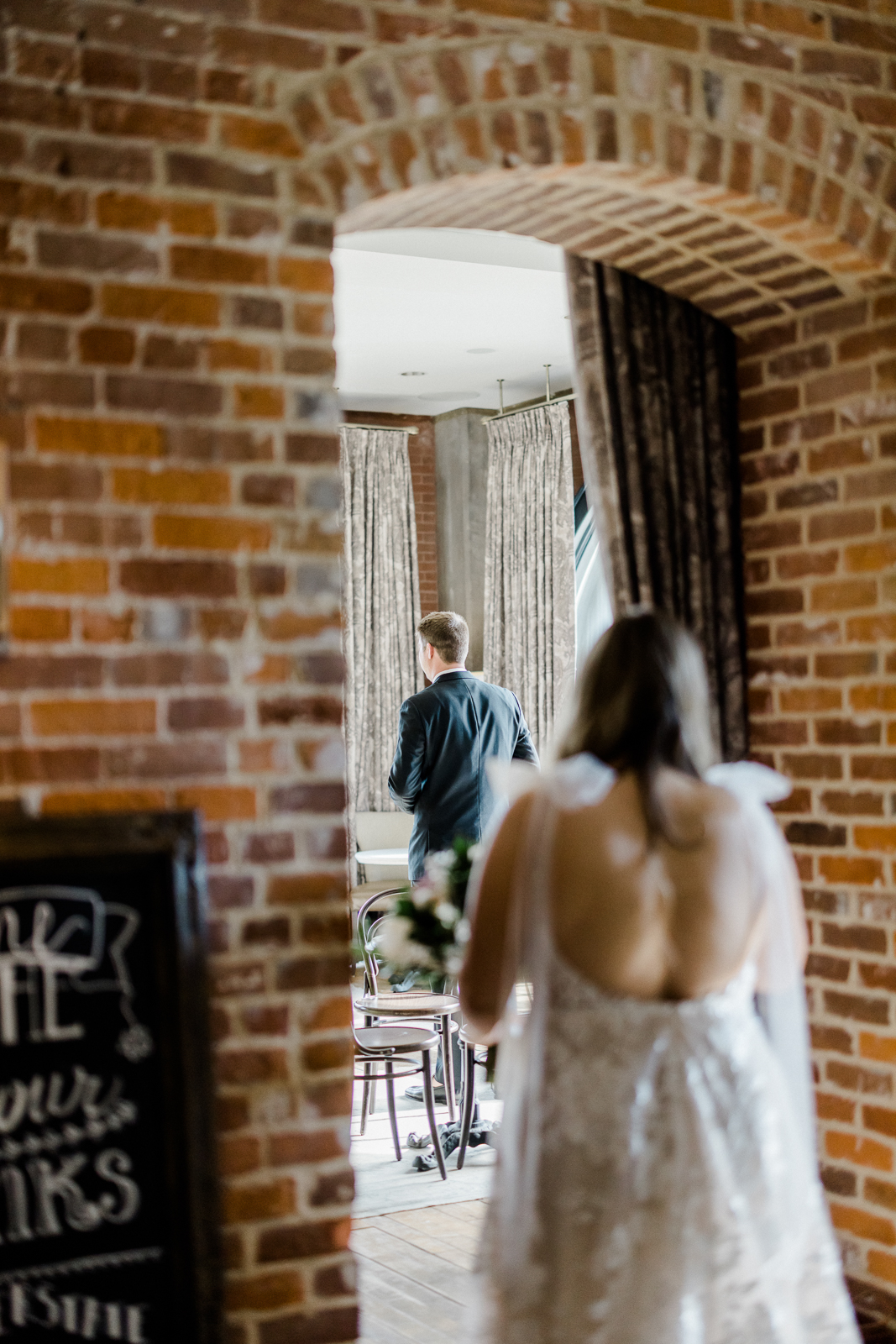 bride and groom first look