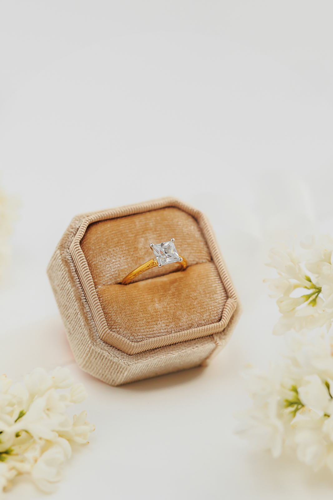Two-Tone Solitaire Ring With Princess-Cut Center Stone