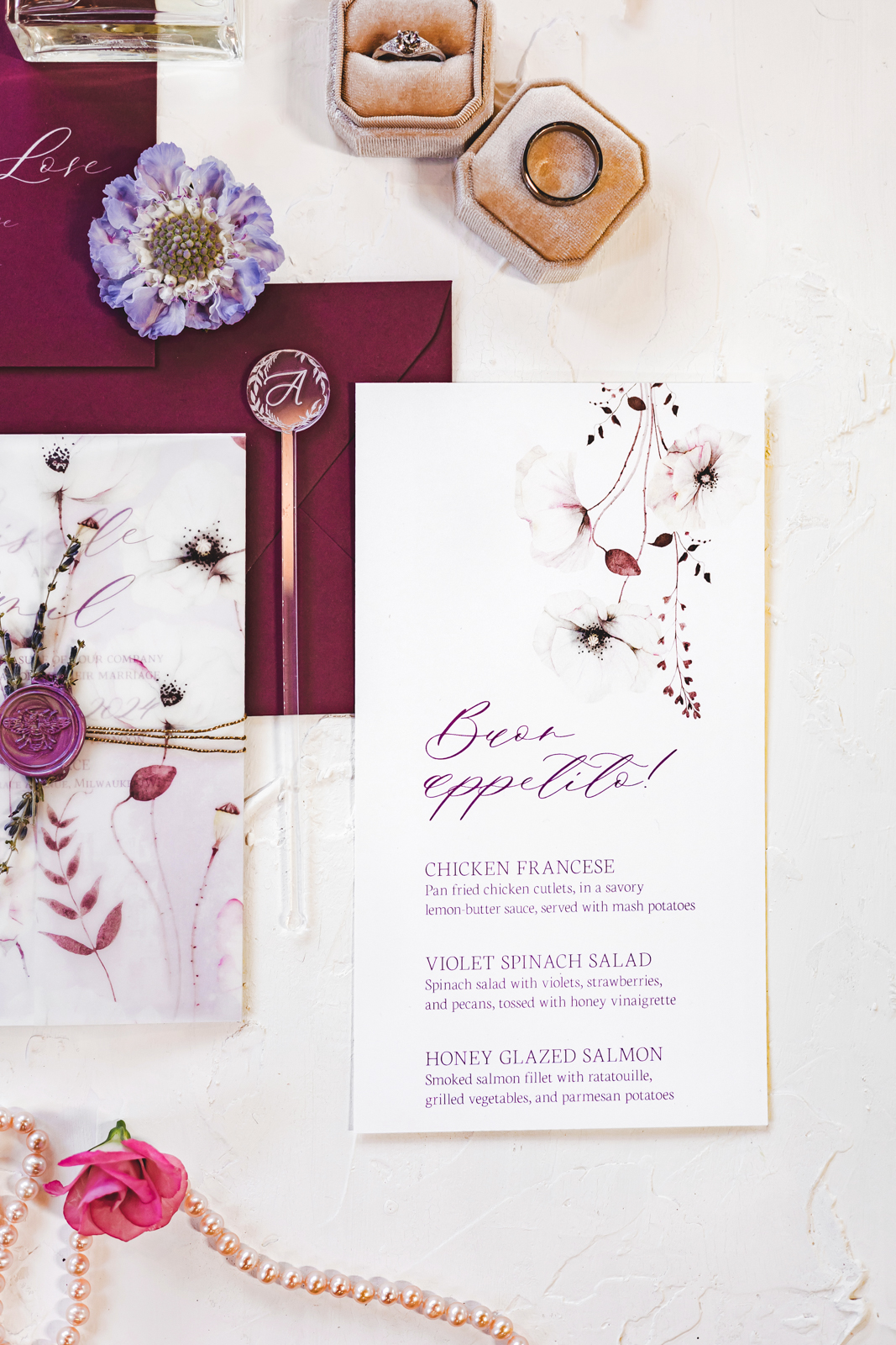 Romantic Pressed Floral Reception Menu Card