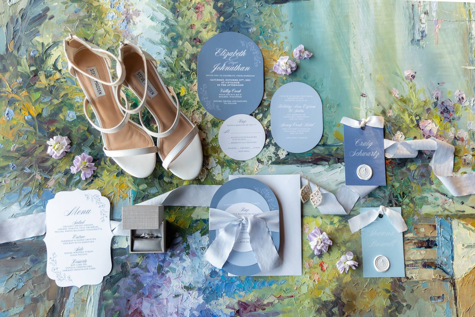 Blue Ombre Wedding Stationary Flat Lay