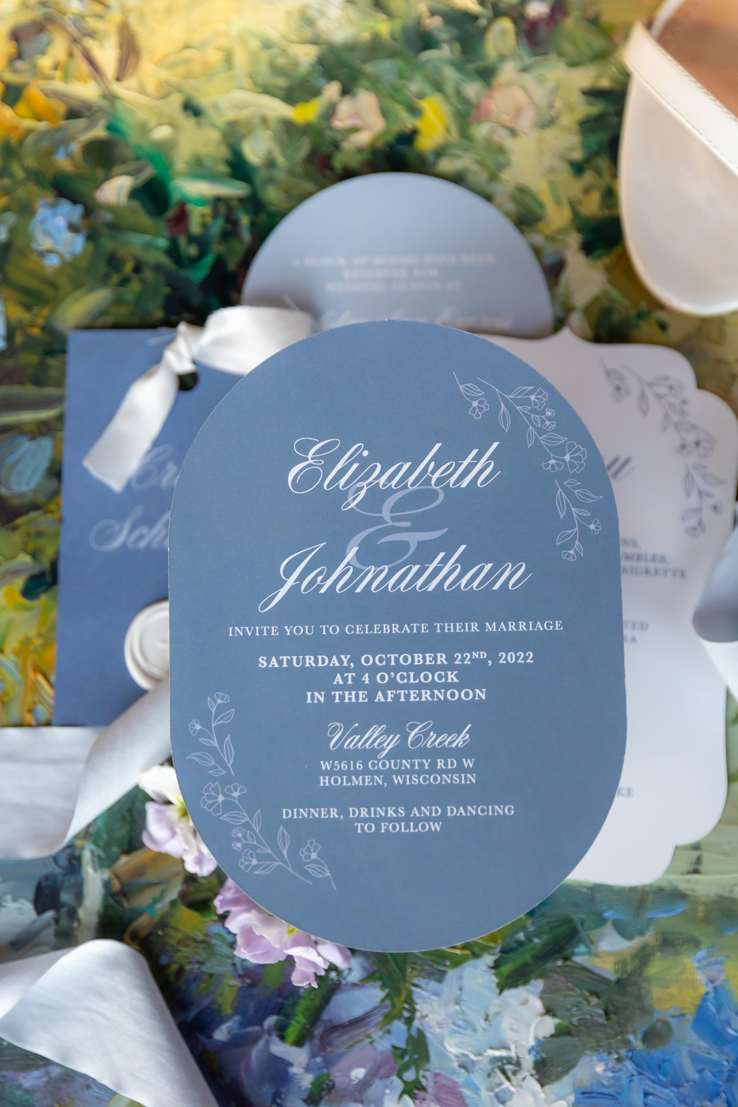 Elegant Dusty Blue Wedding Invitation