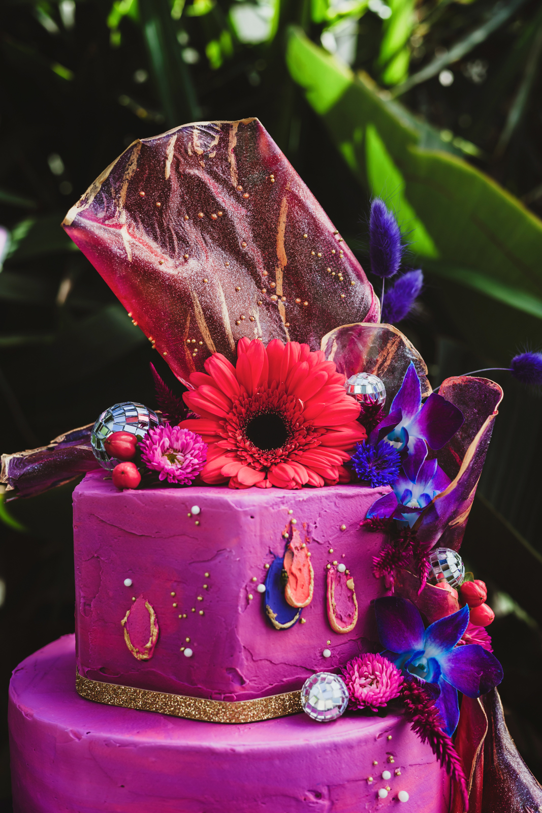 Edgy Modern Fuchsia Wedding Cake