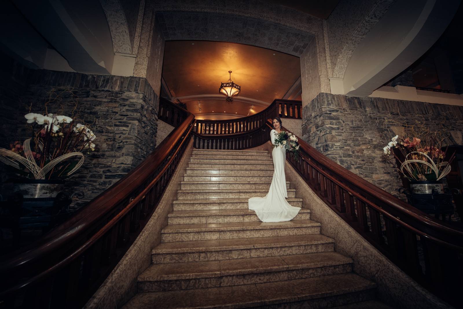 Bridal portrait at Fairmont  Banff Springs Hotel