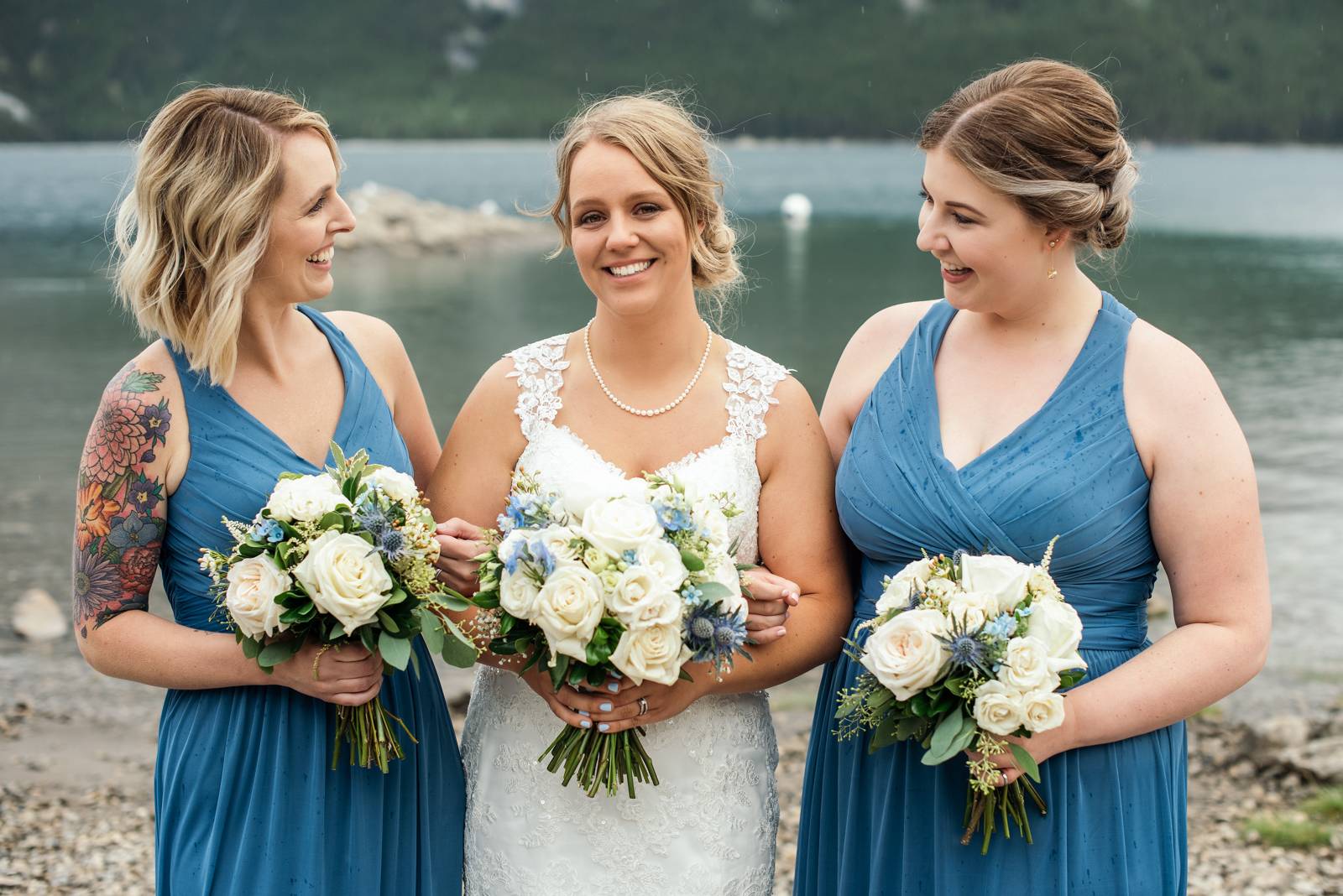 bridesmaids in the blue dresses