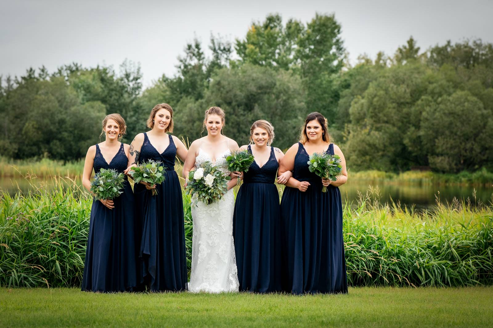 bridesmaids in the blue dresses