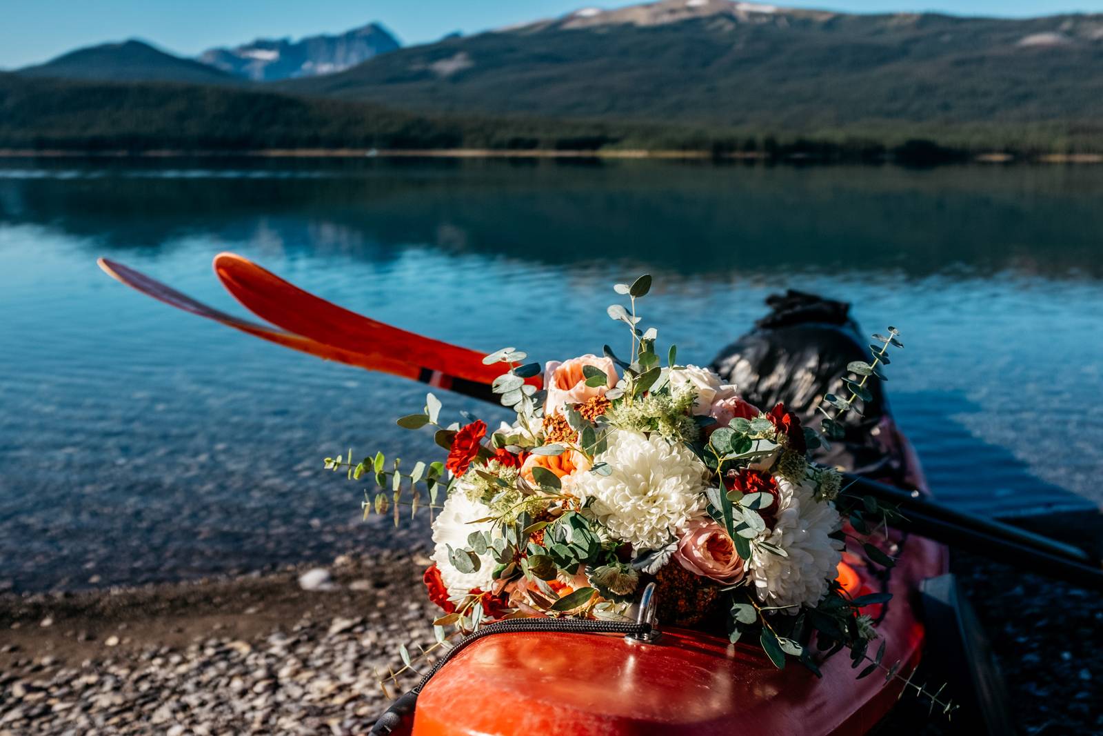 wedding flowers on the kayak