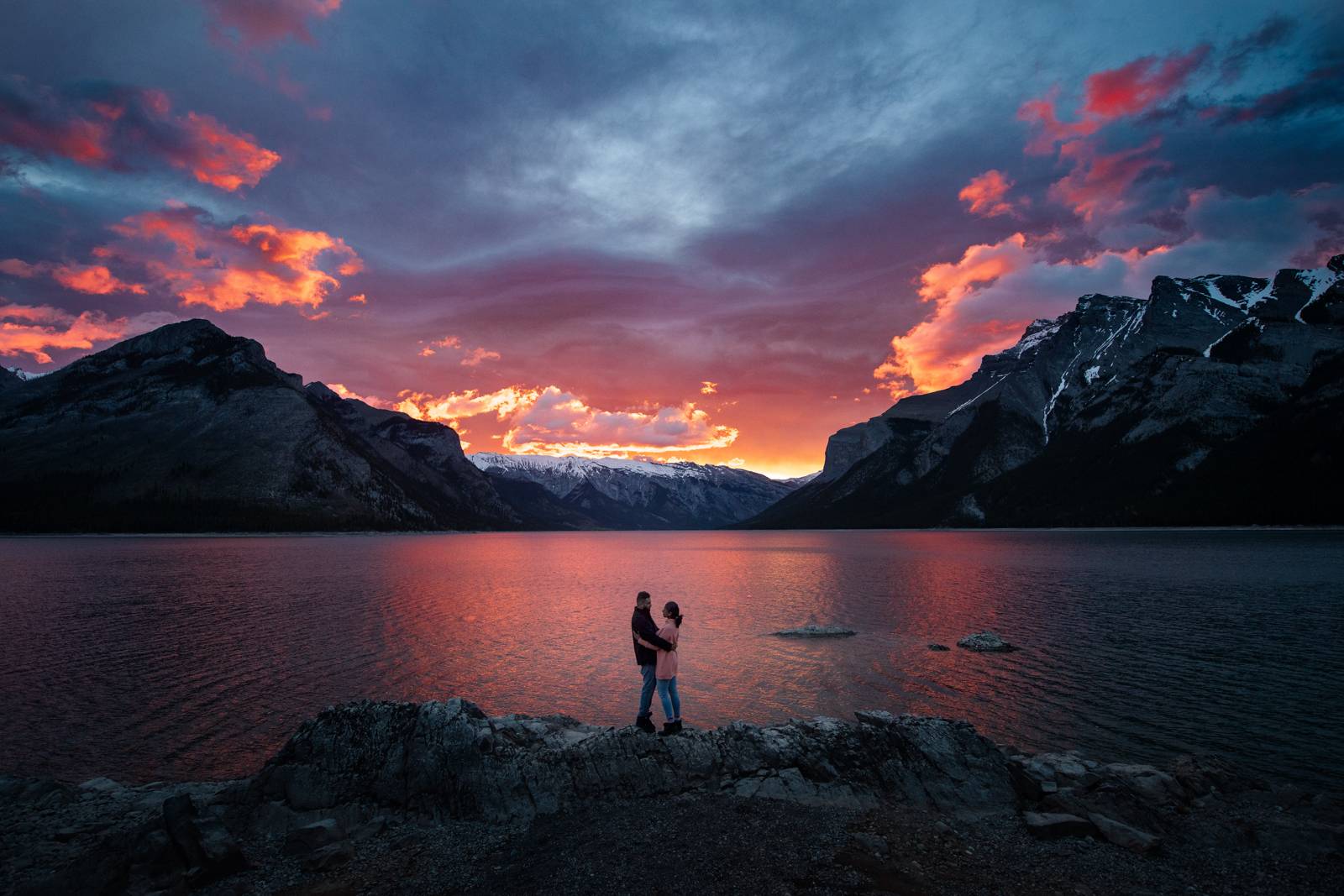 sunrise at lake minnewanka