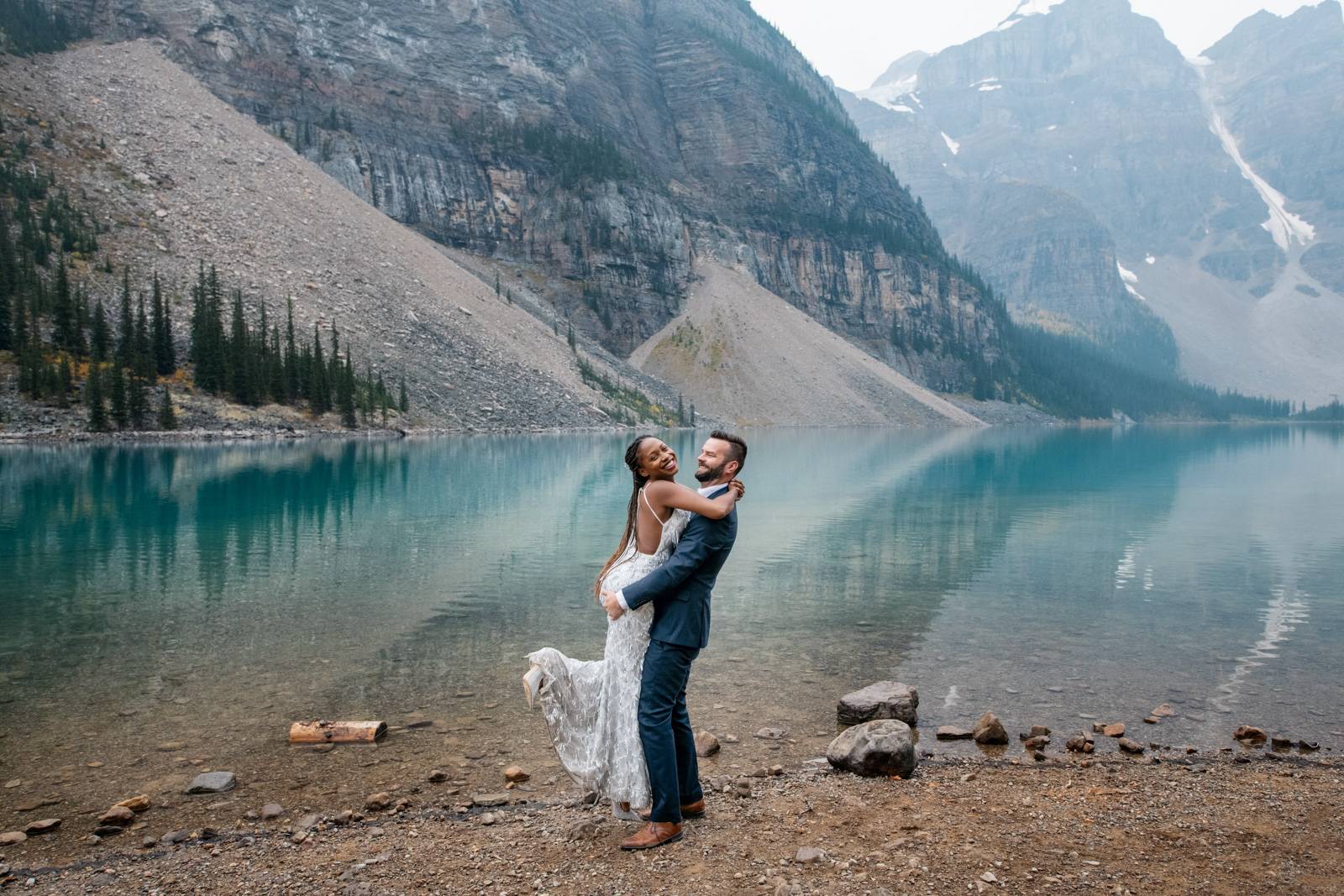 Happy couple at Moraine Lake