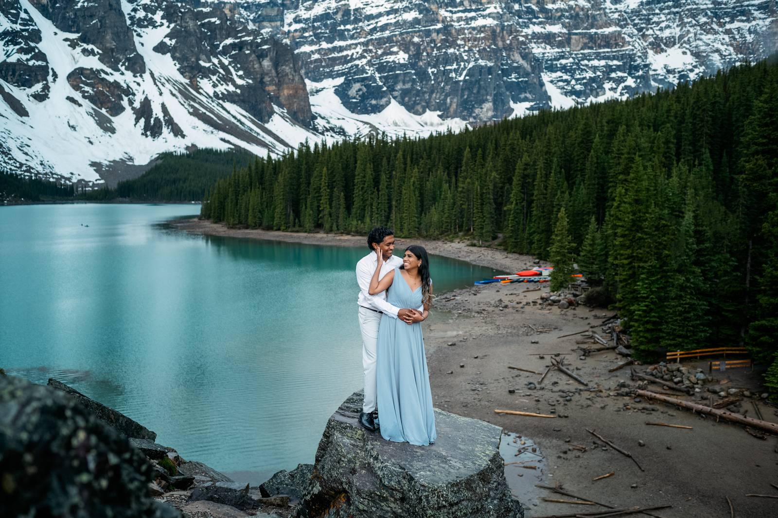 engaged at the moraine lake