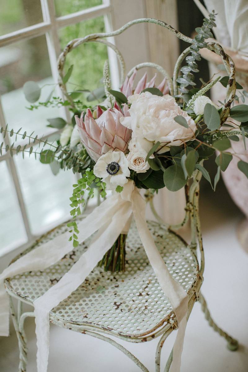 pink, white, and green wedding bouquet