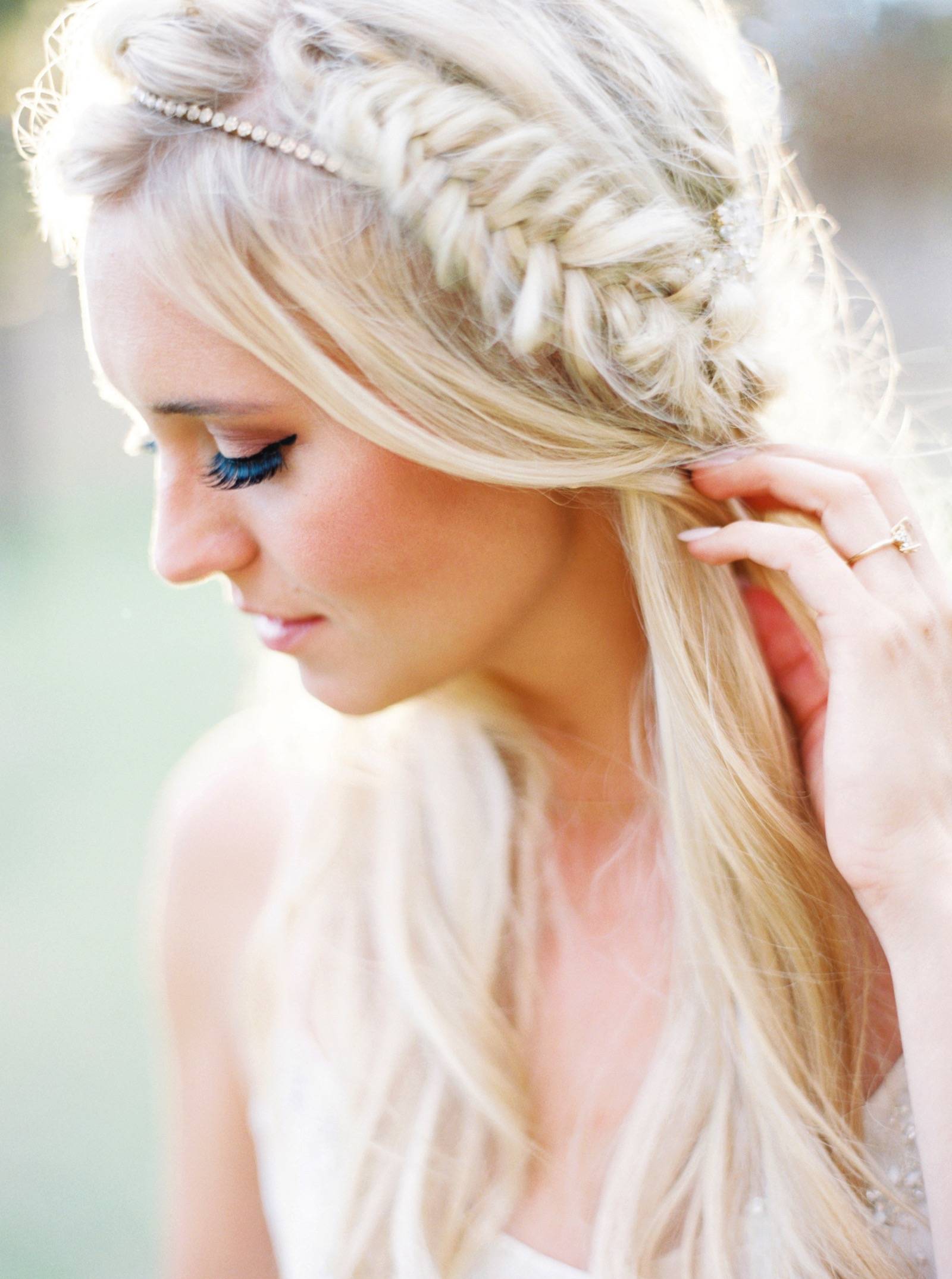 bridal hair, bridal make-up, french braid crown