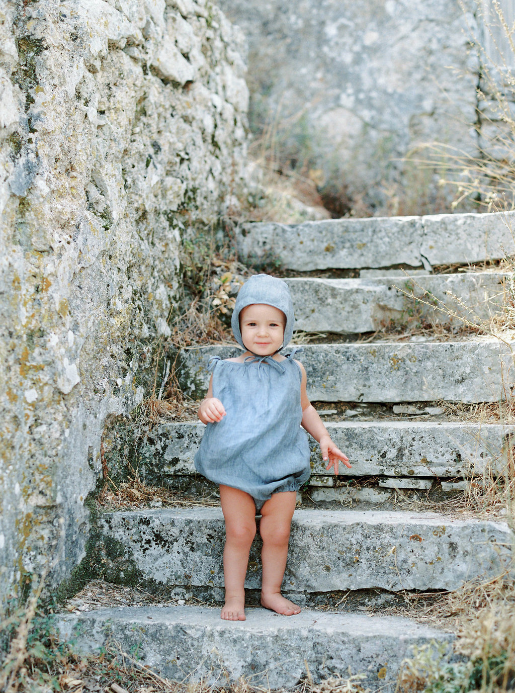 blue linen bonnet baby