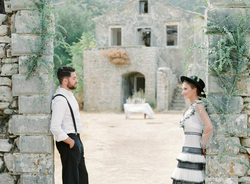 black and white greek destination wedding inspiration