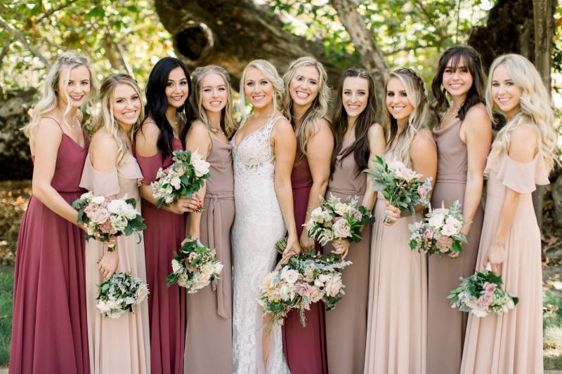 Mismatched Bridesmaid Dresses Inspiration - Different Styles & Shades