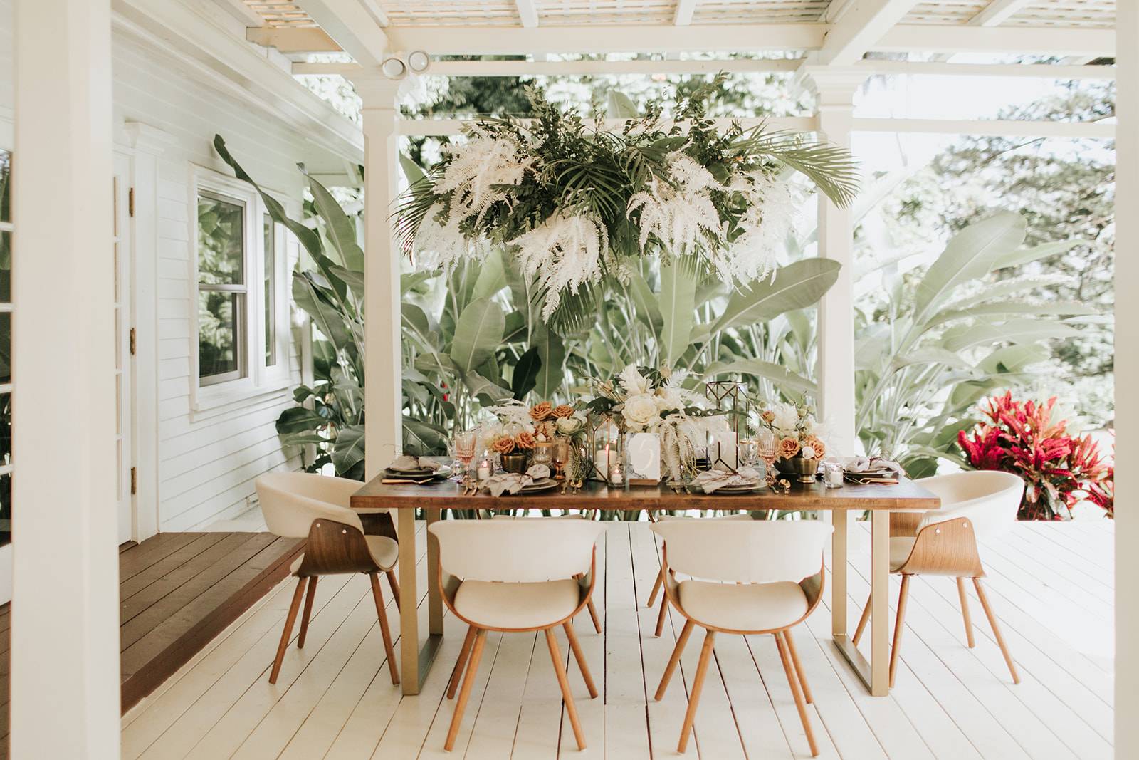 Tropical Luxury Elopement in HanaLush, modern wedding design at Travaasa's Plantation Guest House
