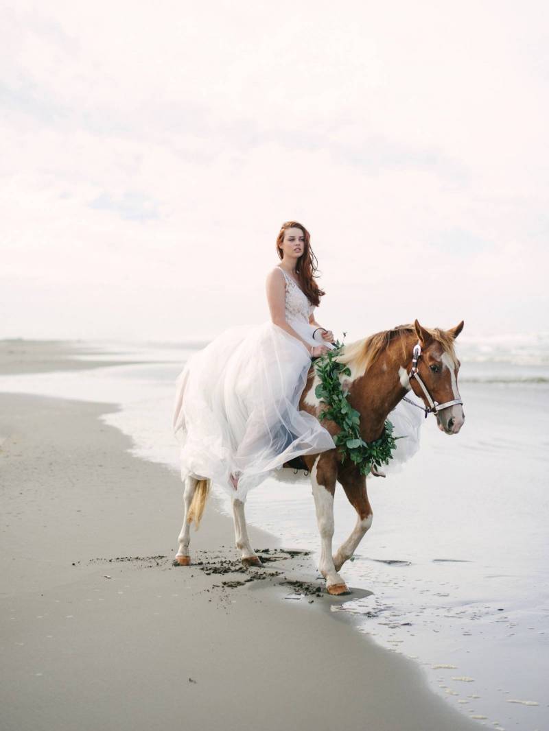 organic, beach wedding, bride, veil, two-piece dress, wedding dress, rustic, bohemian, tulle skirt